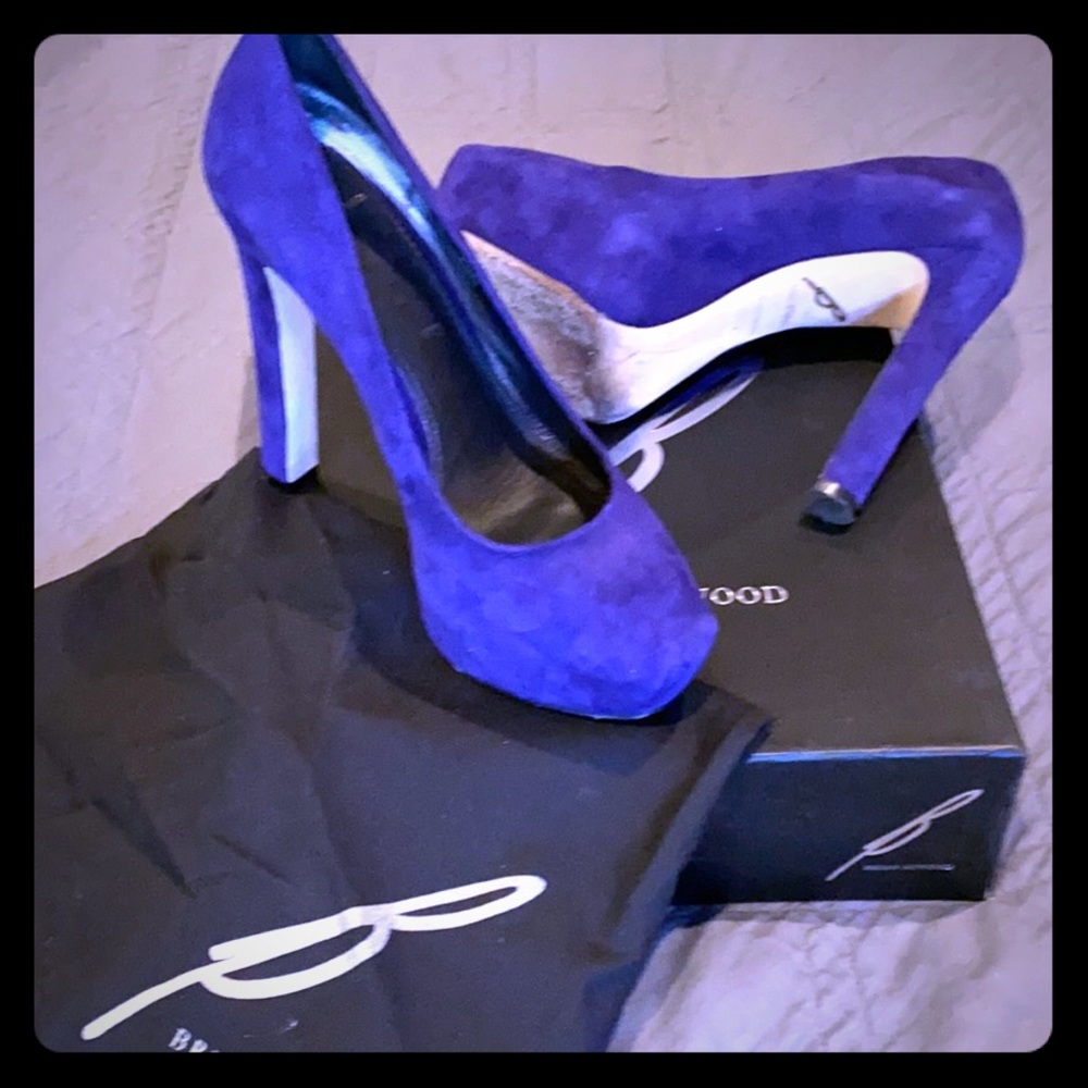 Brian Atwood Purple suede platform pumps